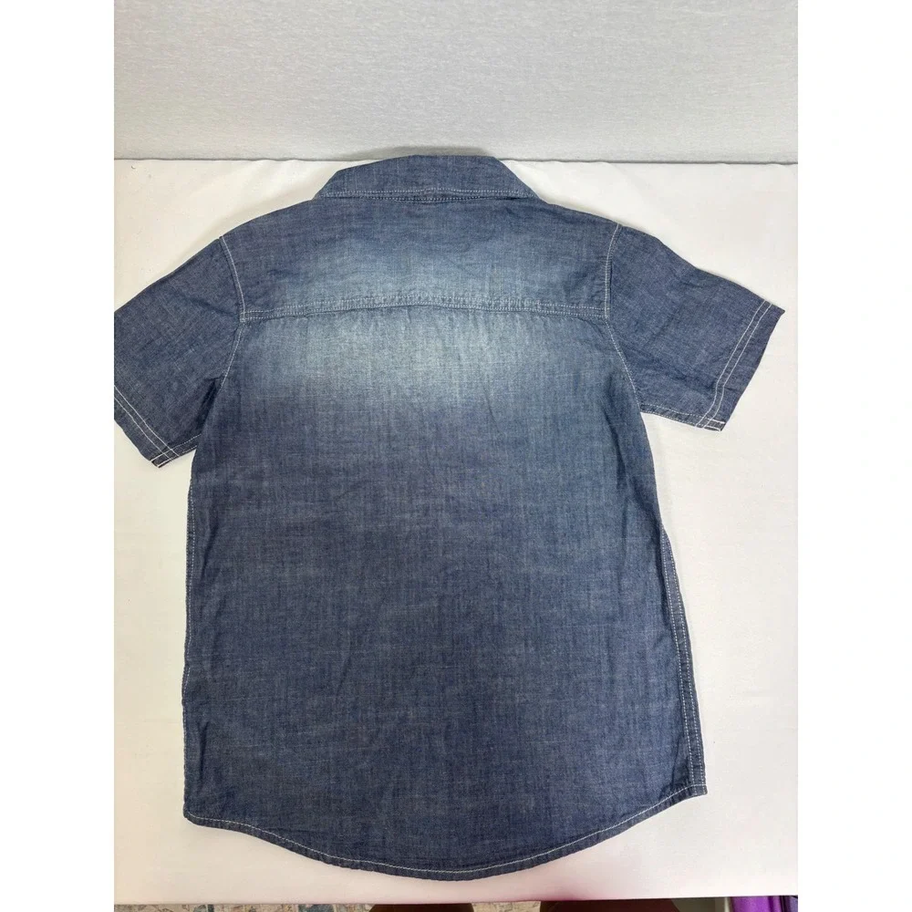 Carters Boys Size 7 Plaid and Chambray Blue Green Short Sleeve Button Down Lot 2
